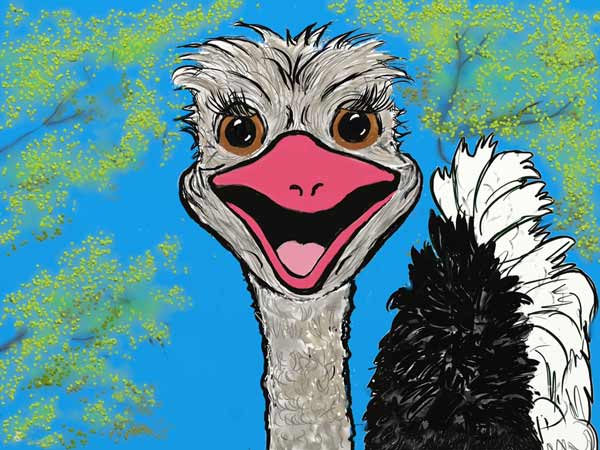 Cartoon ostrich says hello