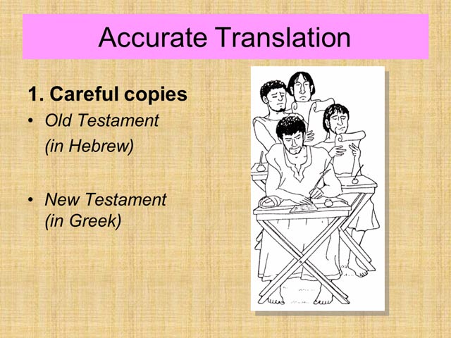 PowerPoint slide showing scribes copying Bible manuscripts