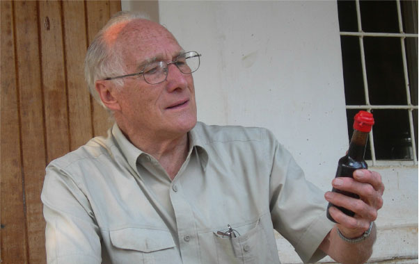 Eddie examines an old bottle of Worcester sauce