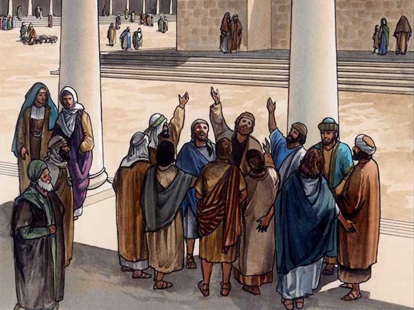 The disciples preaching boldly in the town